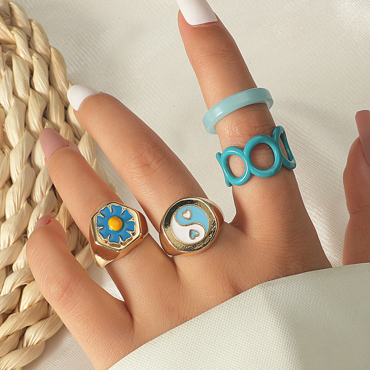 Oriental Element Blue Drip Ring Set - Image 6